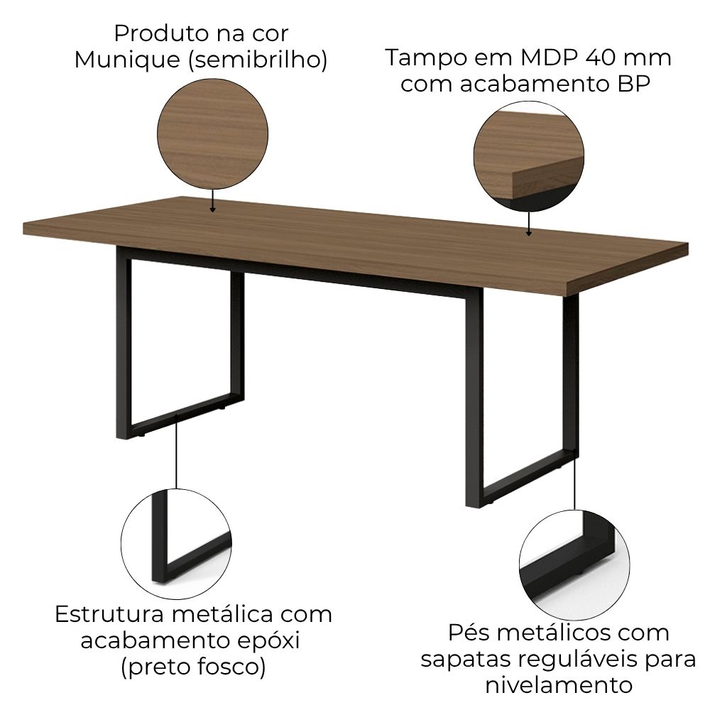 Mesa Escritorio Reuniao Industrial 220 cm Frame F220 Munique Kappesberg