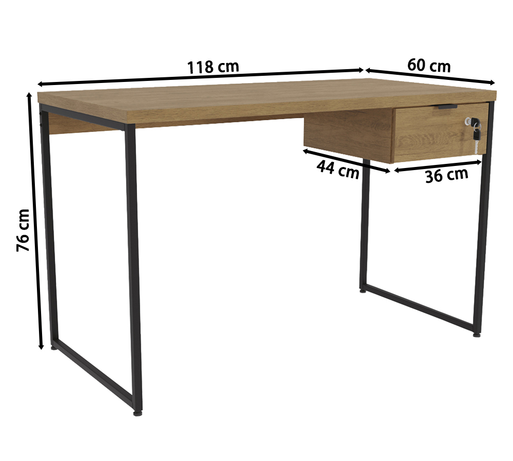 Mesa Escrivaninha Com Gaveteiro Industrial Crome LI002/005 Freijo Preto Kappesberg