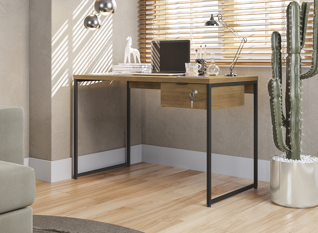 Mesa Escrivaninha Com Gaveteiro Industrial Crome LI002/005 Freijo Preto Kappesberg