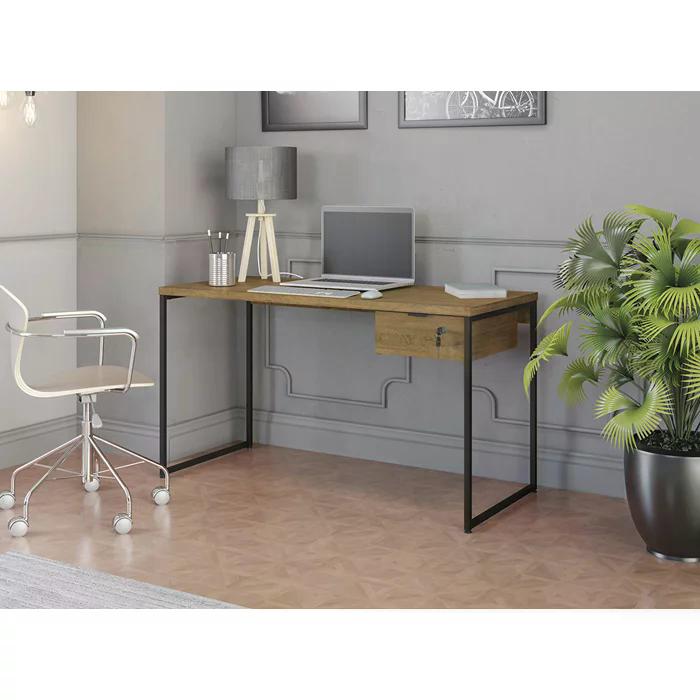 Mesa Escrivaninha Com Gaveteiro Industrial Crome LI003/005 Freijo Preto Kappesberg
