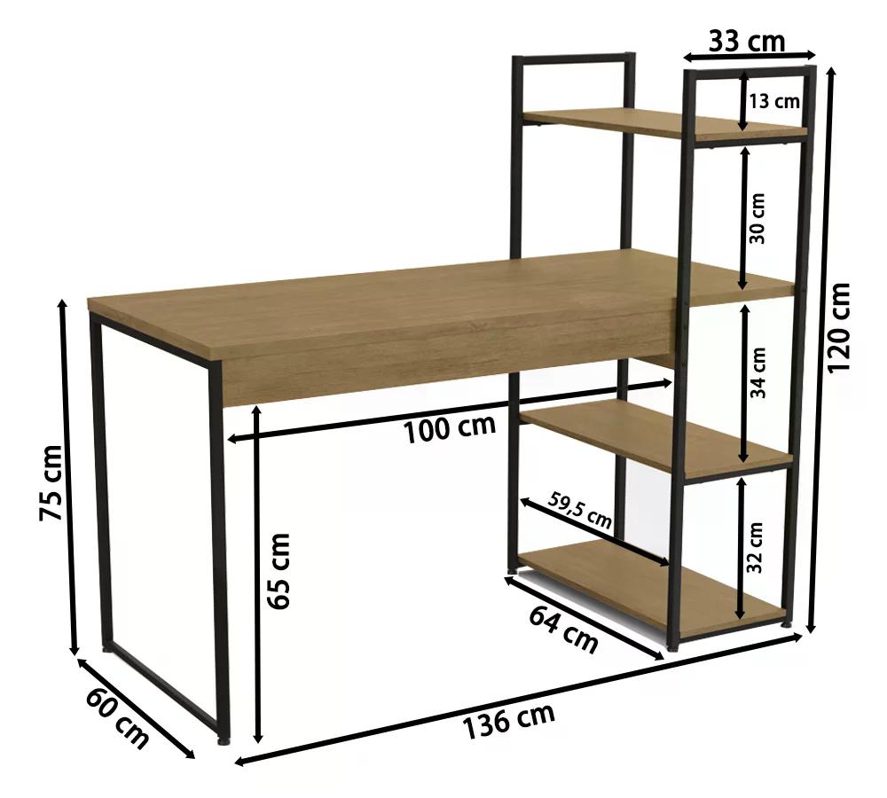 Mesa Escrivaninha Com Prateleira Industrial Crome LI010 Freijo Preto Kappesberg