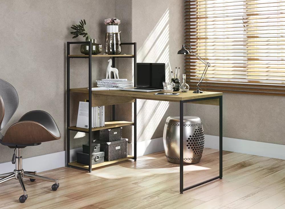 Mesa Escrivaninha Com Prateleira Industrial Crome LI010 Freijo Preto Kappesberg
