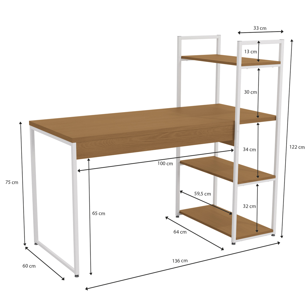 Mesa Escrivaninha Prateleiras 136 cm LI010 Canela Branco KPB