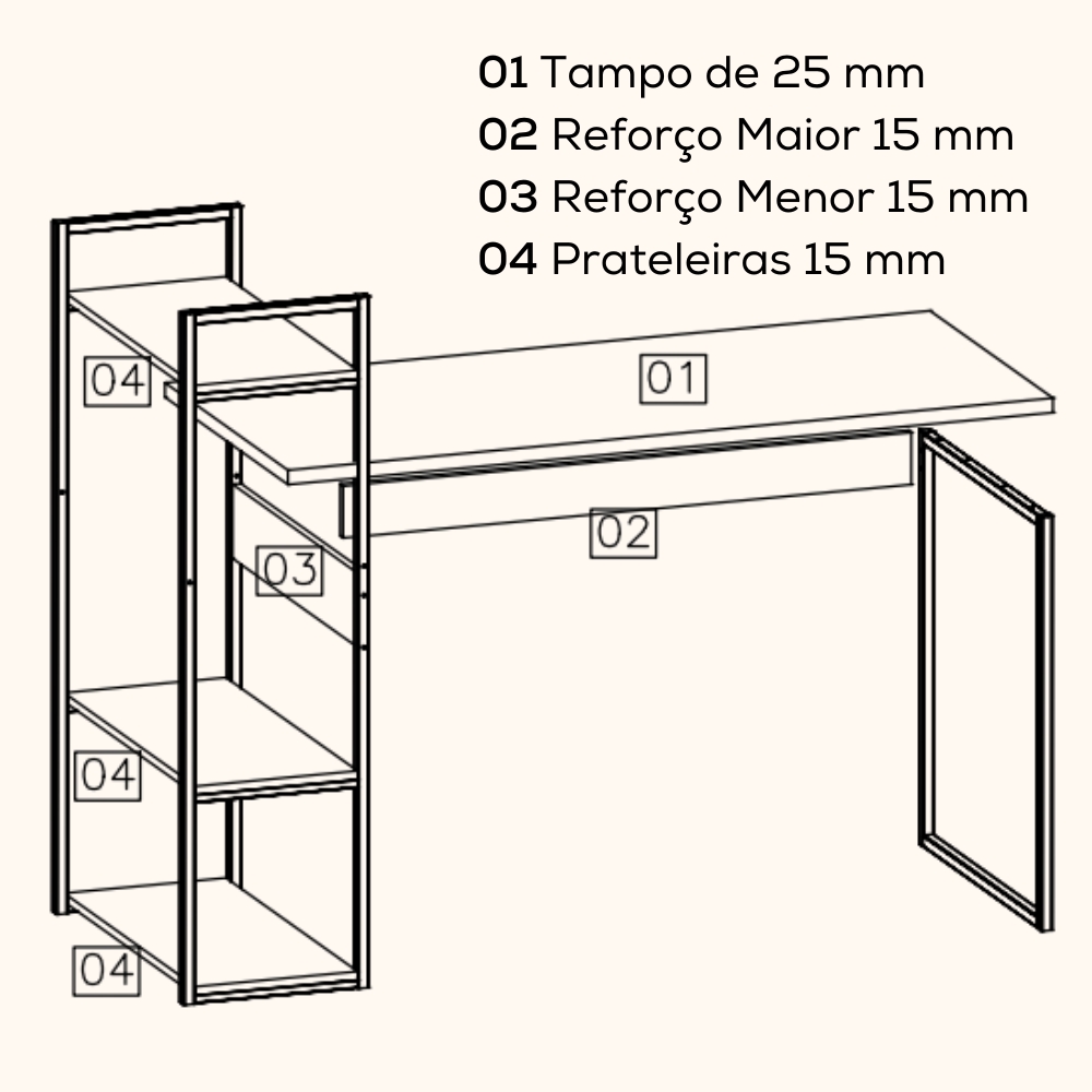 Mesa Escrivaninha Prateleiras 136 cm LI010 Canela Branco KPB