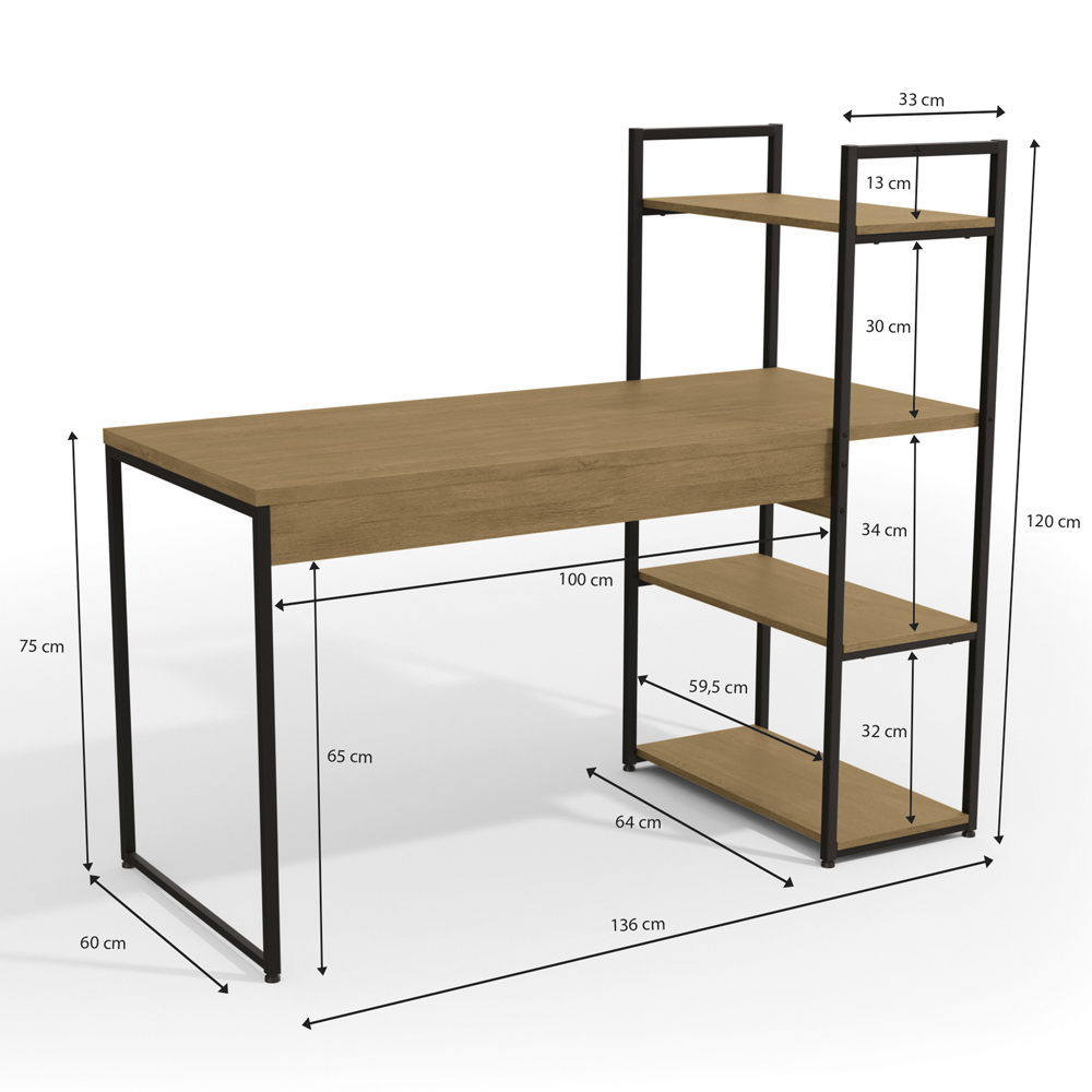 Mesa Escrivaninha Prateleiras 136 cm LI010 Freijo Preto Fosco KPB