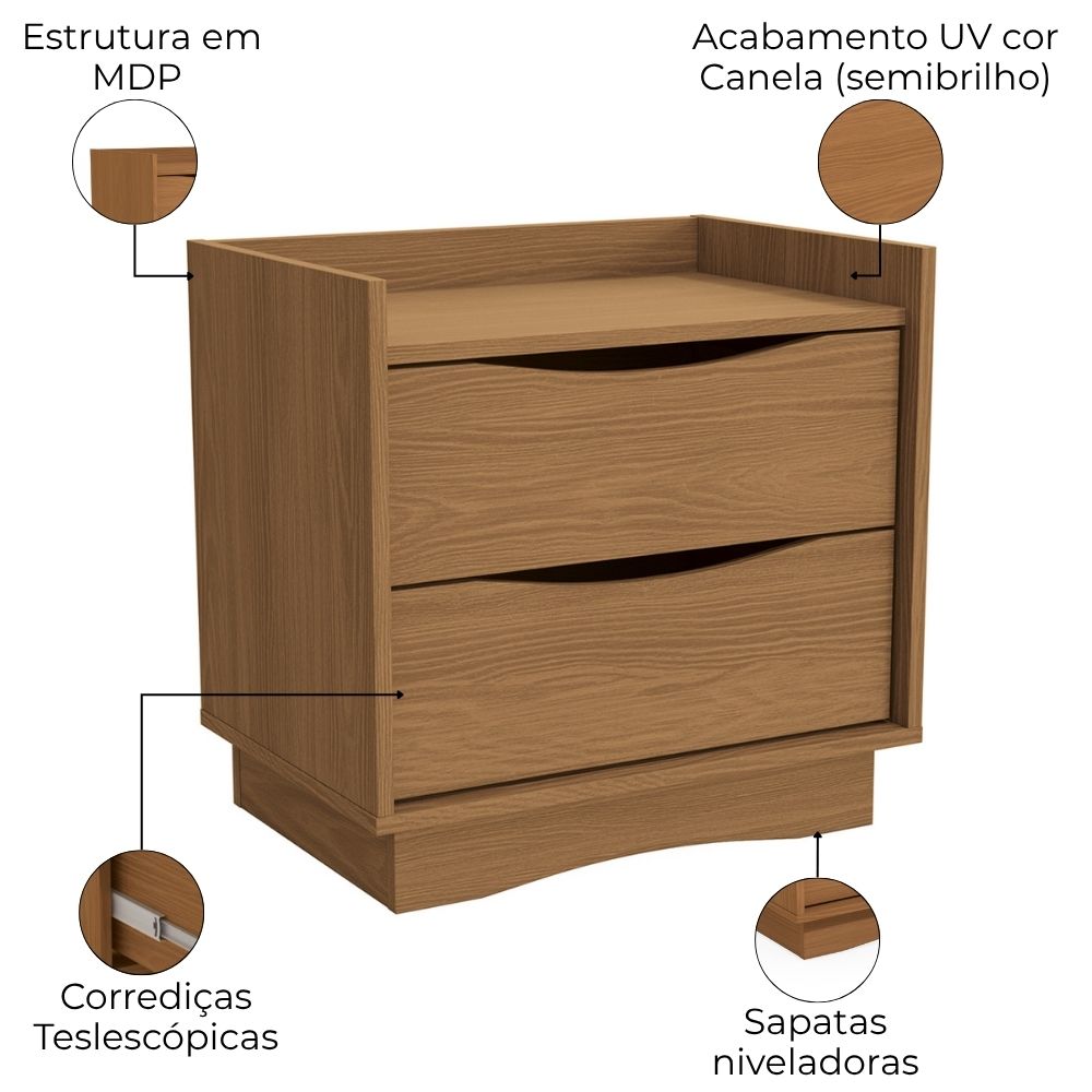 Mesa de Cabeceira 2 Gavetas 54 cm M261 Canela Kappesberg