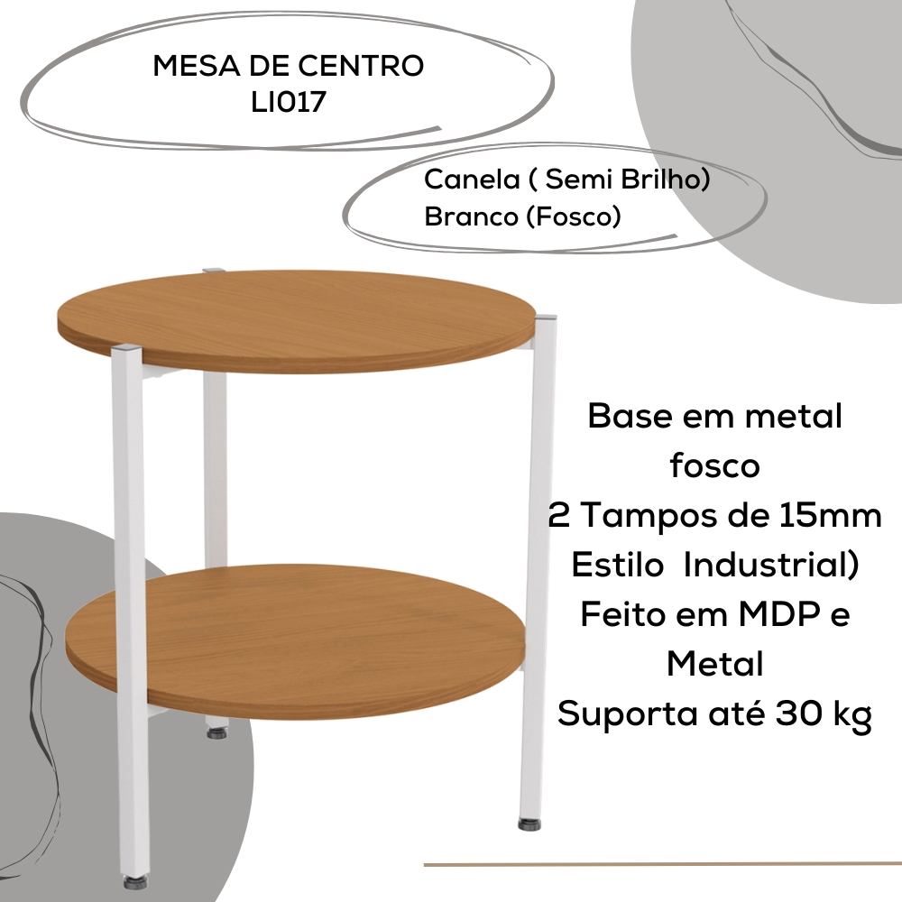 Mesa de Centro Industrial 47 cm LI017 Canela Branco KPB