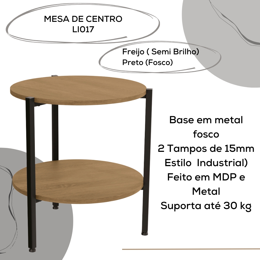 Mesa de Centro Industrial 47 cm LI017 Freijo Preto Fosco KPB