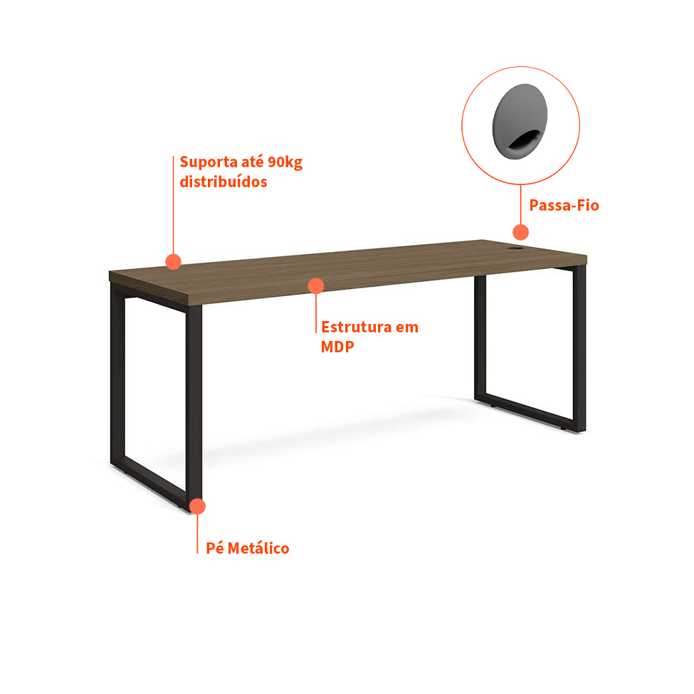 Mesa de Escritório Munique Carvalho 190 cm