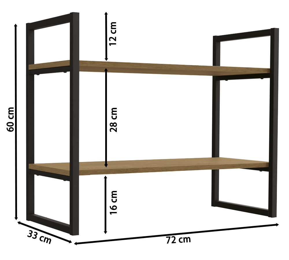 Nicho 02 Prateleiras 60x72cm Industrial Crome LI008 Freijo Preto Kappesberg