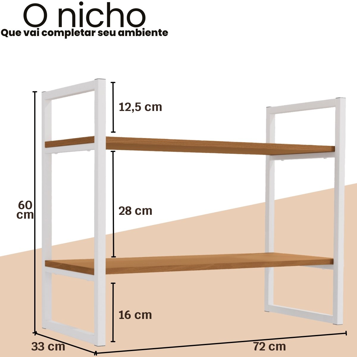 Nicho Kappesberg Industrial 2 Prateleiras 60x72cm Canela/Branco
