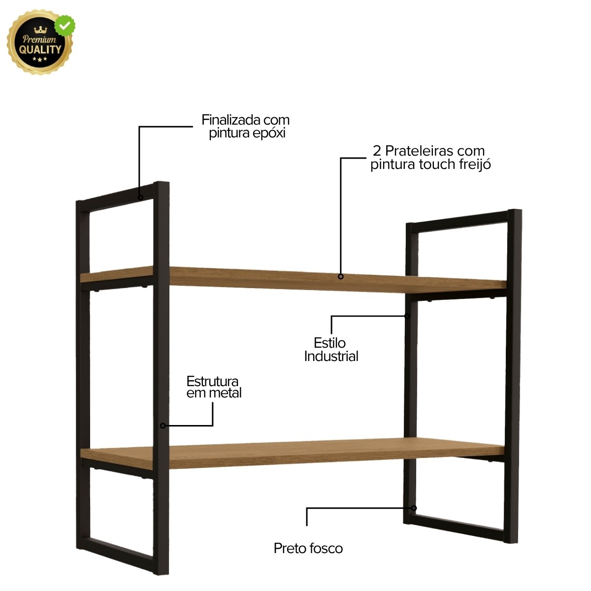 Nicho Kappesberg Industrial 2 Prateleiras 60x72cm Freijó/Preto fosco