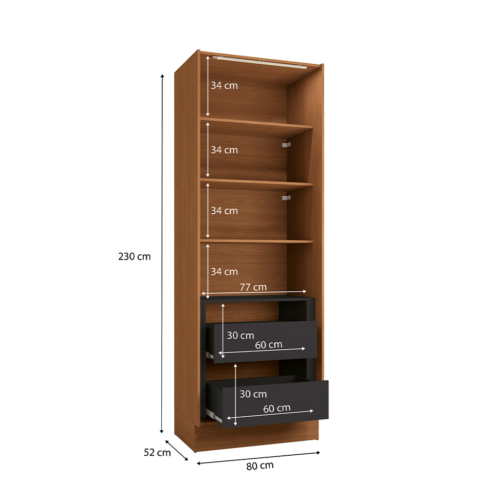 Paneleiro com Vidro Vibra 2 Portas 2 Gavetas Canela e Grafite