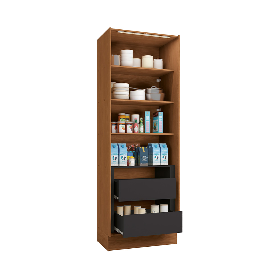 Paneleiro com Vidro Vibra 2 Portas 2 Gavetas Canela e Grafite