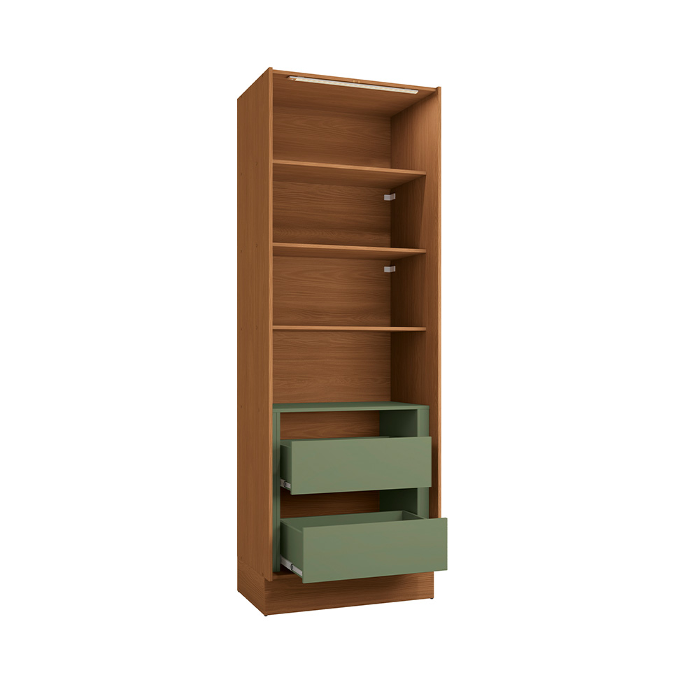 Paneleiro com Vidro Vibra 2 Portas 2 Gavetas Canela e Verde Pistache