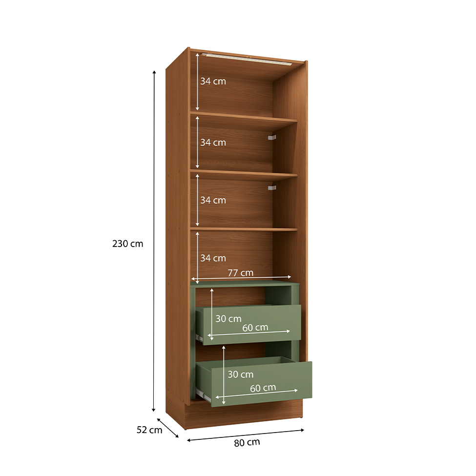 Paneleiro com Vidro Vibra 2 Portas 2 Gavetas Canela e Verde Pistache