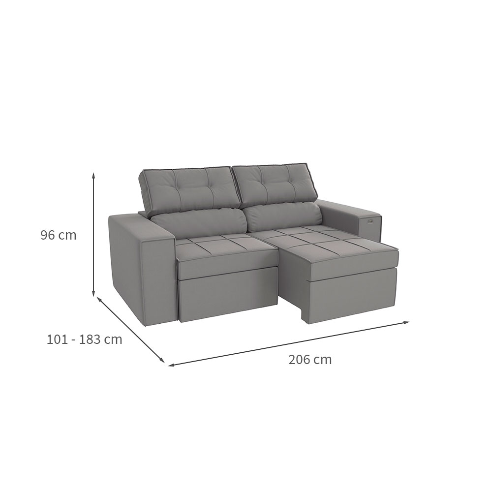 Sofá 3 Lugares Retrátil e Reclinável Lanus Veludo Titânio 206 cm