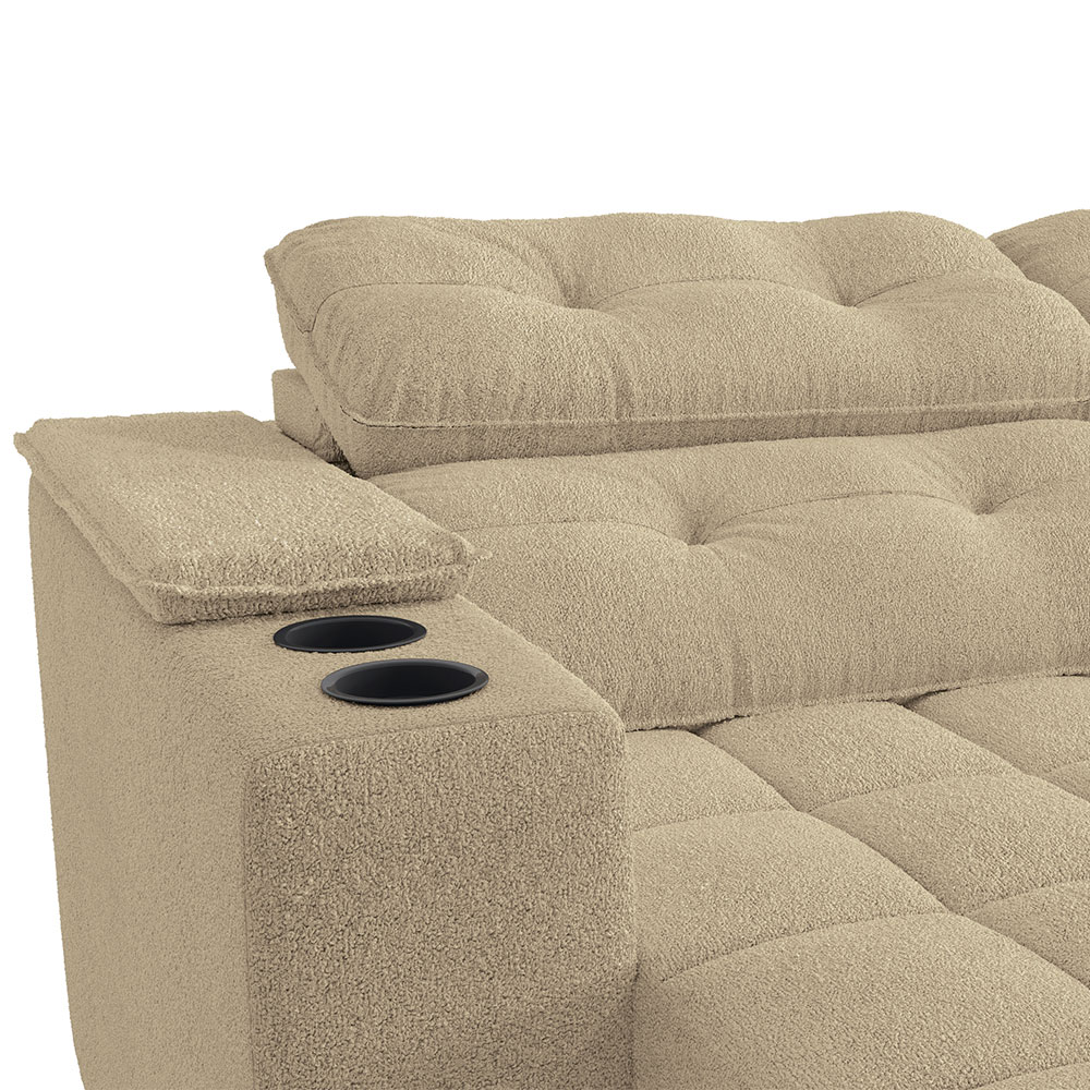 Sofá 3 Lugares Retrátil e Reclinável Premier Molas Bouclé Bege 231 cm