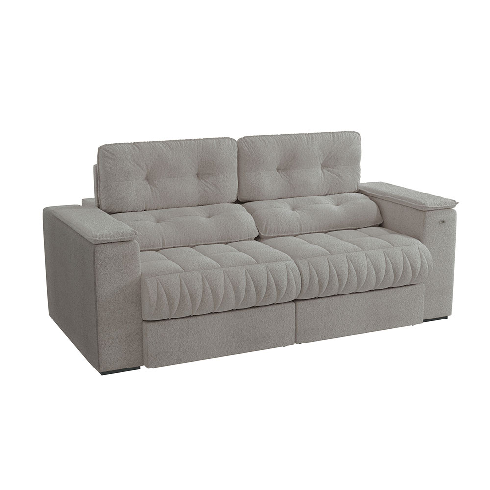 Sofá 3 Lugares Retrátil e Reclinável Premier Molas Bouclé Cinza 231 cm