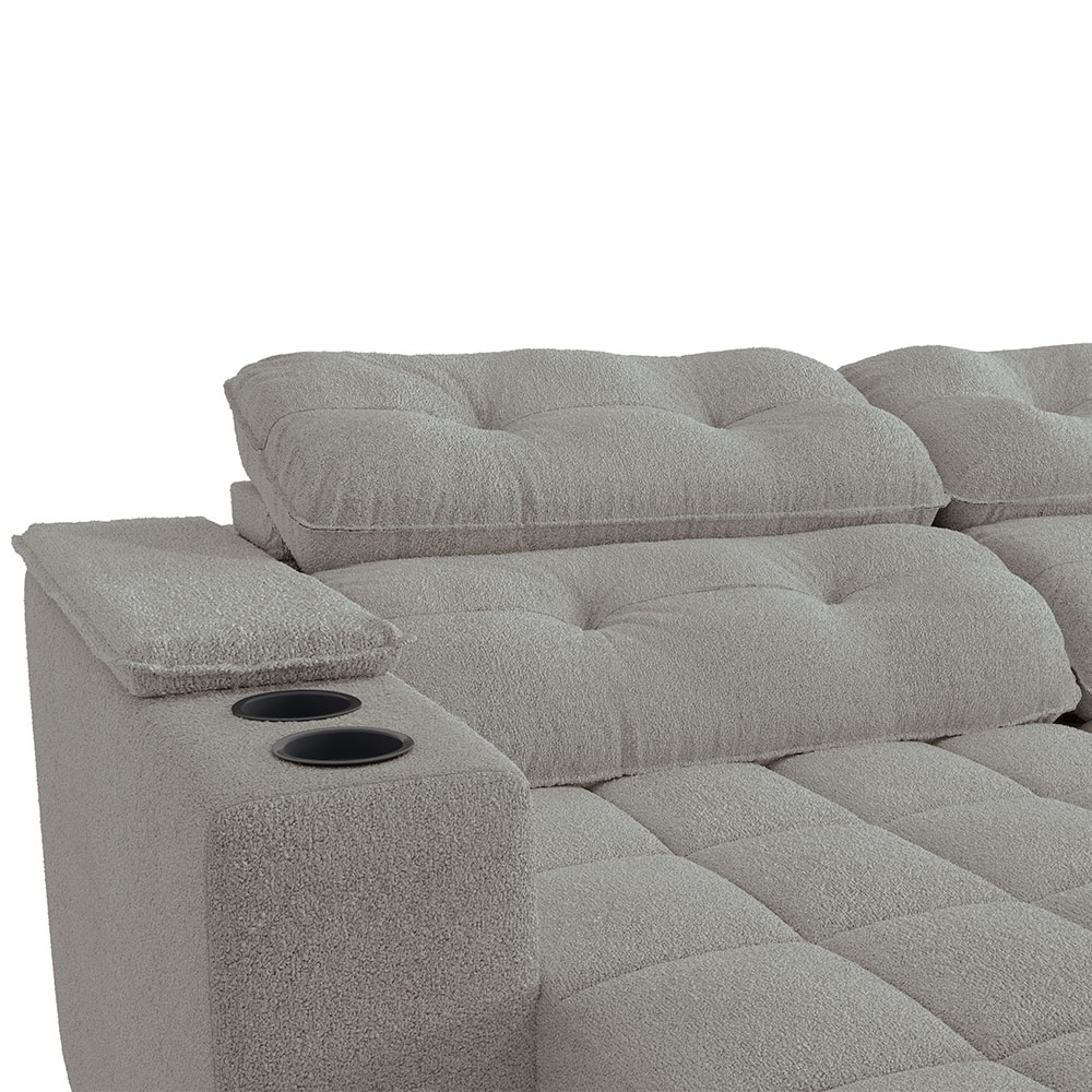 Sofá 3 Lugares Retrátil e Reclinável Premier Molas Bouclé Cinza 231 cm