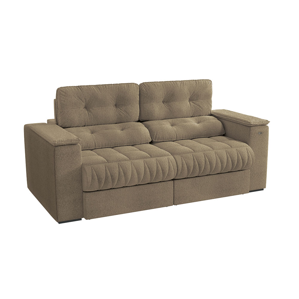 Sofá 3 Lugares Retrátil e Reclinável Premier Molas Bouclé Fendi 231 cm
