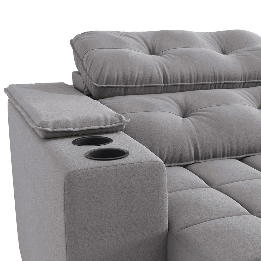 Sofá 3 Lugares Retrátil e Reclinável Premier Molas Veludo Cinza 231 cm