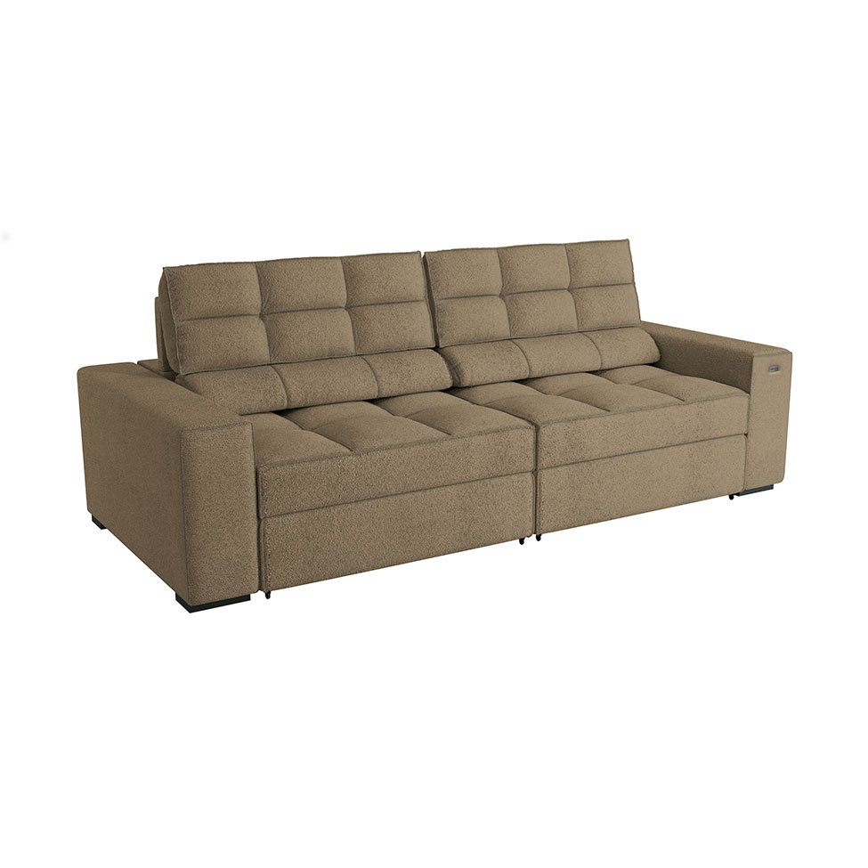 Sofá 4 Lugares Retrátil e Reclinável Deluxe Bouclé Fendi