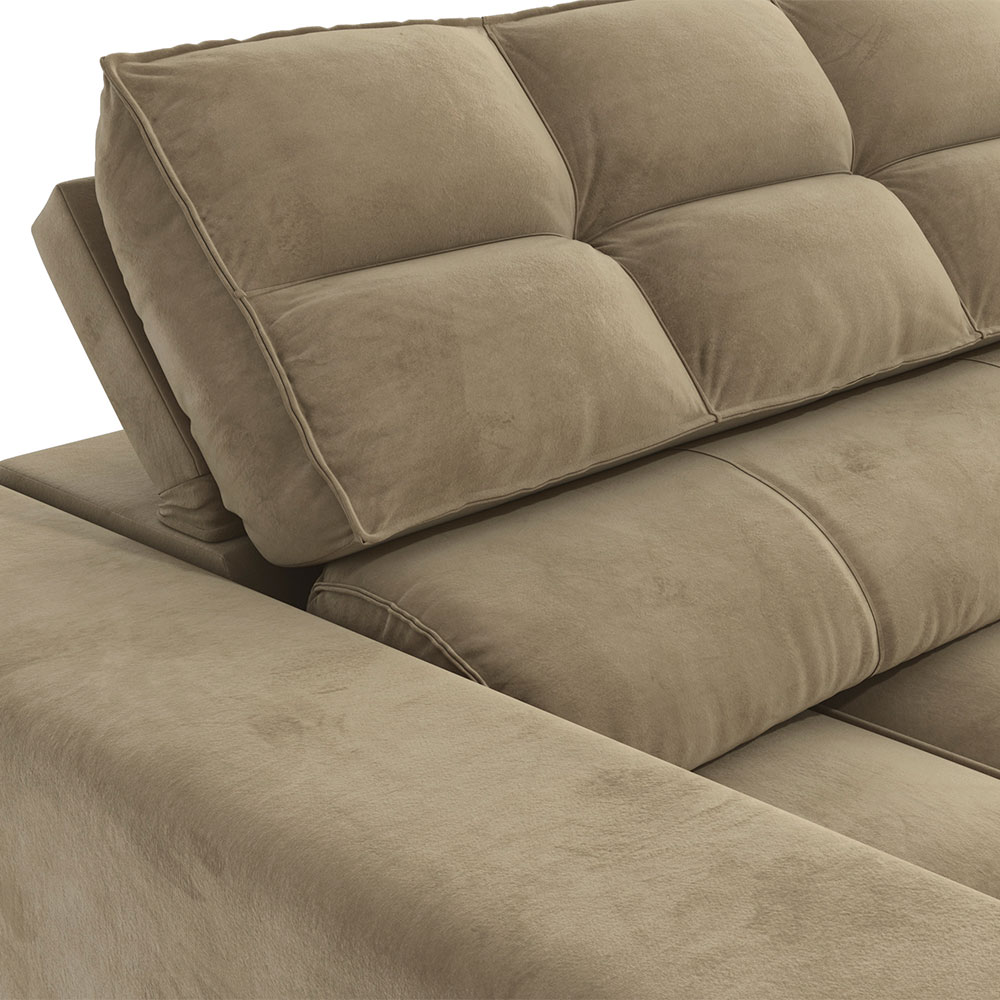 Sofá 4 Lugares Retrátil e Reclinável Deluxe Molas Veludo Bege 268 cm
