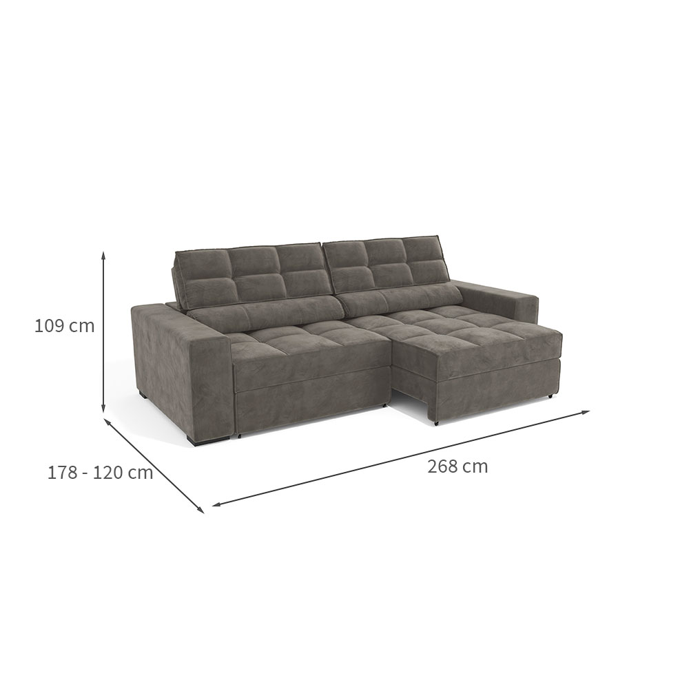 Sofá 4 Lugares Retrátil e Reclinável Deluxe Molas Veludo Chumbo 268 cm
