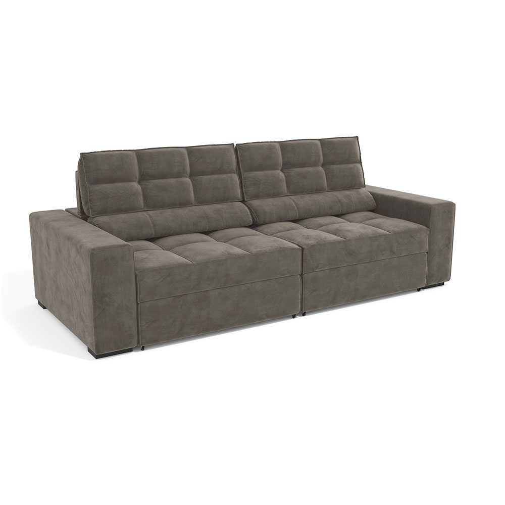 Sofá 4 Lugares Retrátil e Reclinável Deluxe Molas Veludo Chumbo 268 cm