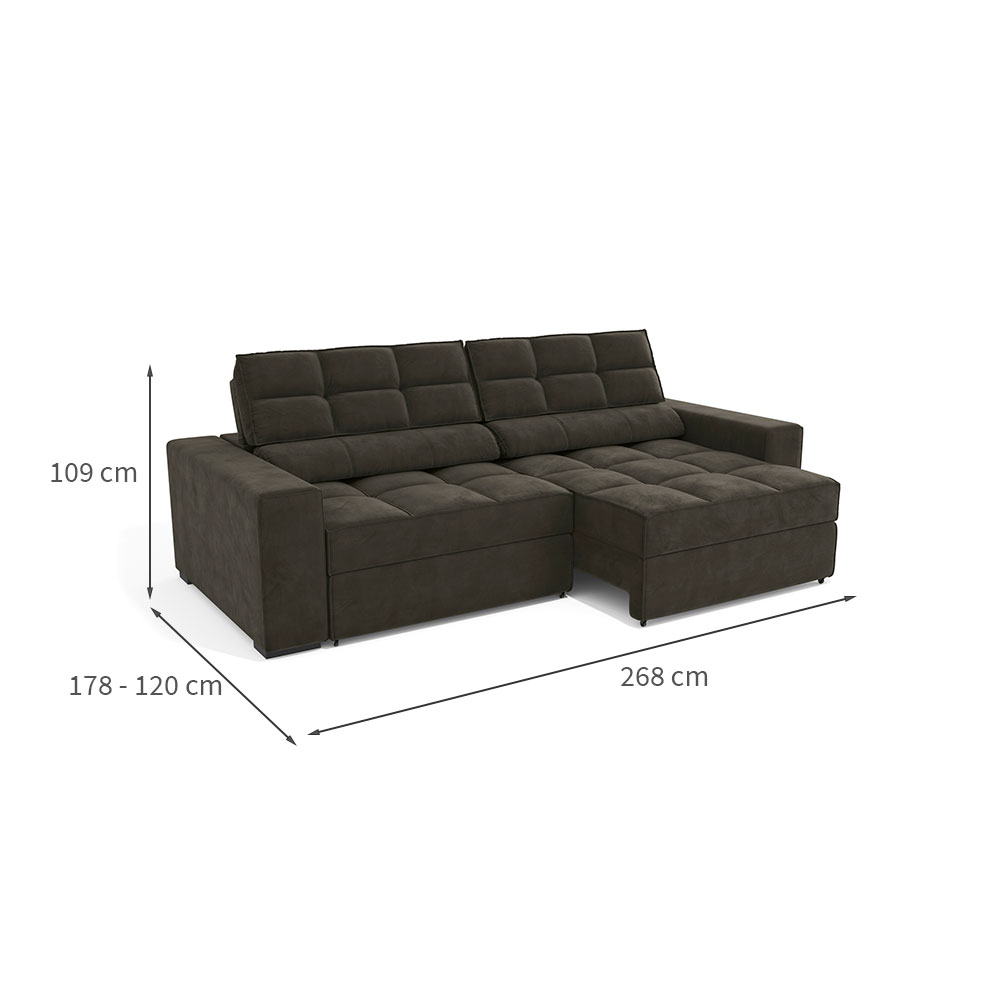 Sofá 4 Lugares Retrátil e Reclinável Deluxe Molas Veludo Chumbo Escuro 268 cm