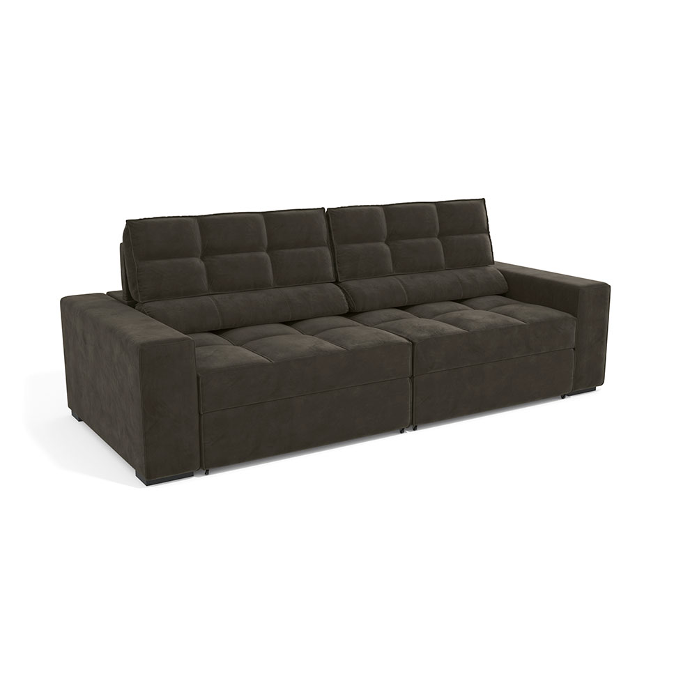 Sofá 4 Lugares Retrátil e Reclinável Deluxe Molas Veludo Chumbo Escuro 268 cm
