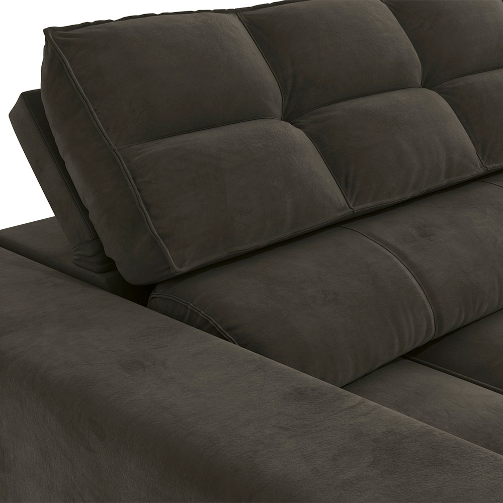 Sofá 4 Lugares Retrátil e Reclinável Deluxe Molas Veludo Chumbo Escuro 268 cm