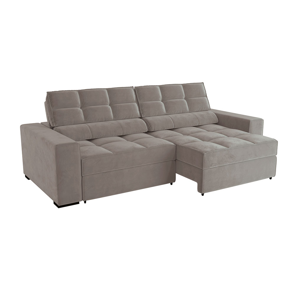 Sofá 4 Lugares Retrátil e Reclinável Deluxe Molas Veludo Cinza Claro 268 cm