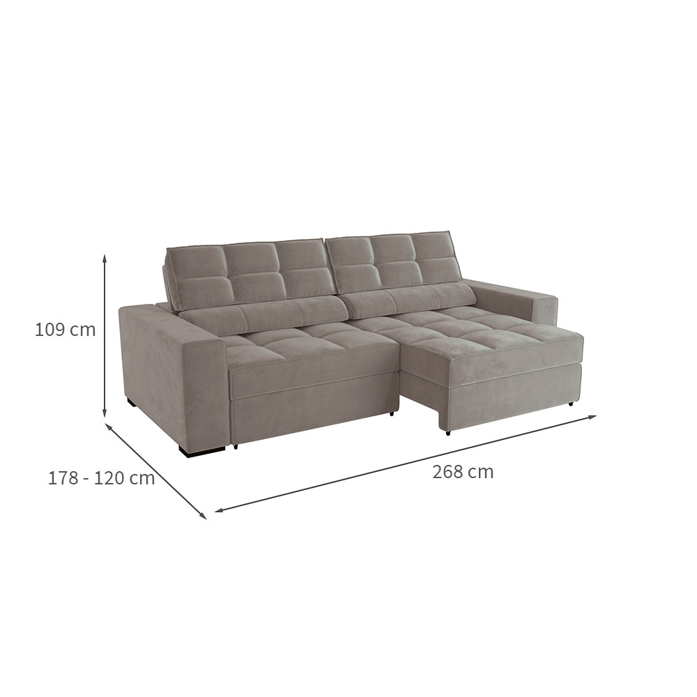 Sofá 4 Lugares Retrátil e Reclinável Deluxe Molas Veludo Cinza Claro 268 cm