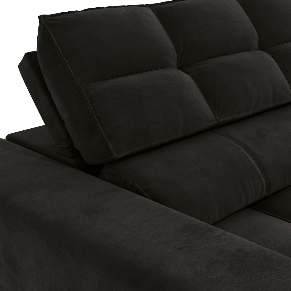 Sofá 4 Lugares Retrátil e Reclinável Deluxe Molas Veludo Preto 268 cm