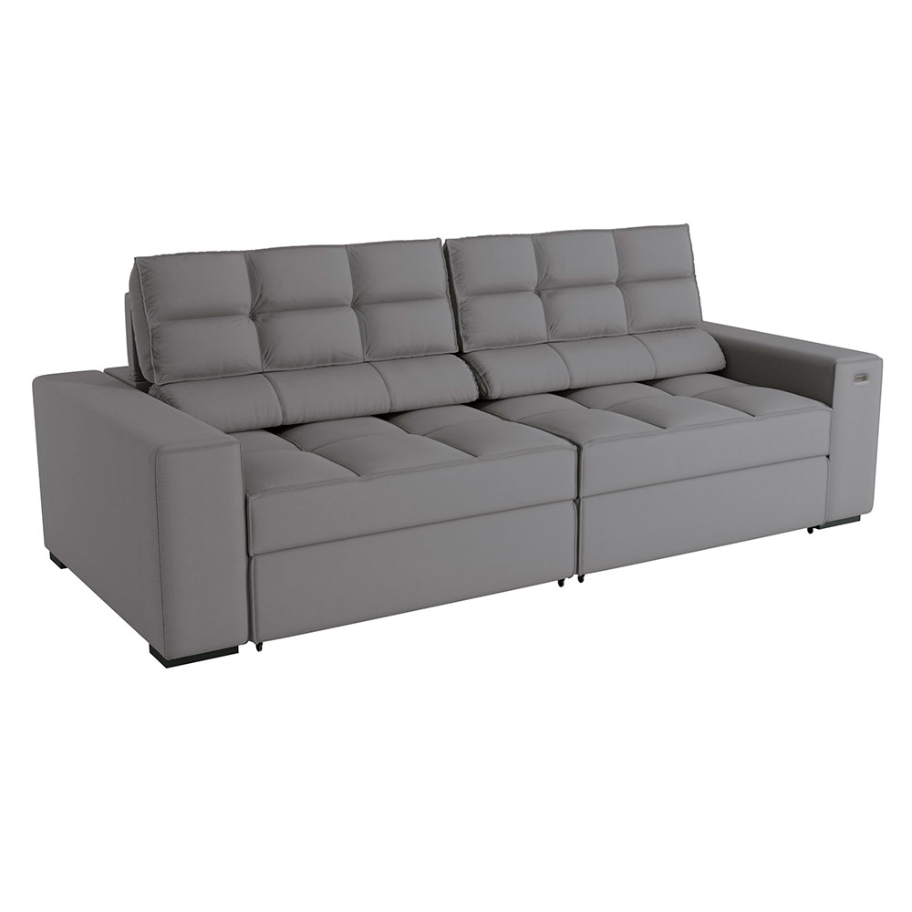 Sofá 4 Lugares Retrátil e Reclinável Deluxe Molas Veludo Titânio 268 cm