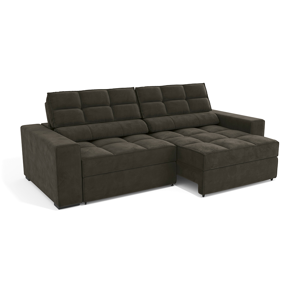 Sofá 4 Lugares Retrátil e Reclinável Deluxe Veludo Chumbo