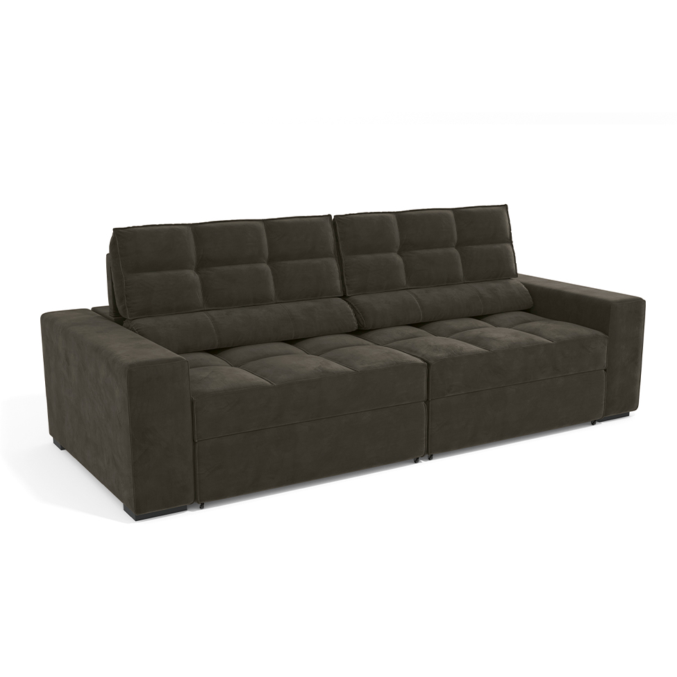 Sofá 4 Lugares Retrátil e Reclinável Deluxe Veludo Chumbo