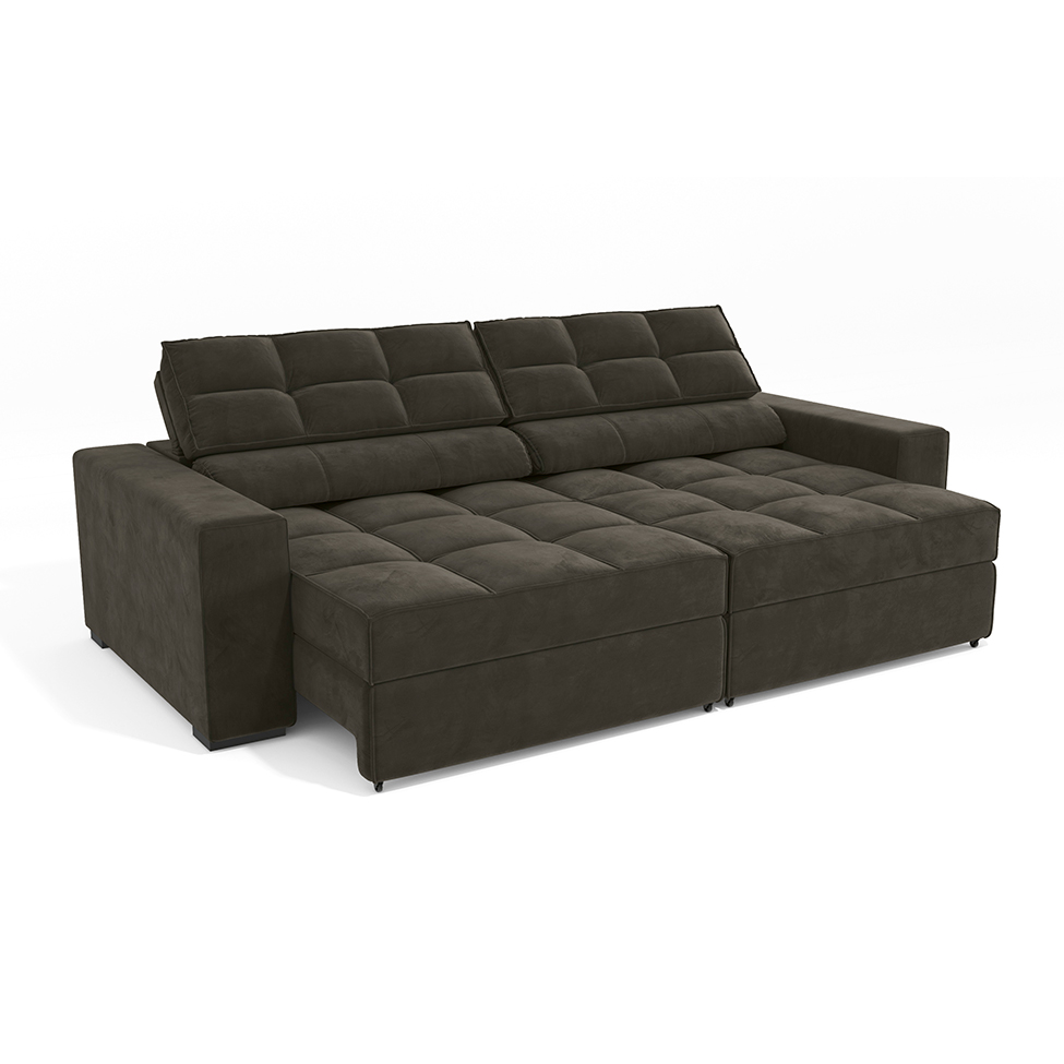 Sofá 4 Lugares Retrátil e Reclinável Deluxe Veludo Chumbo