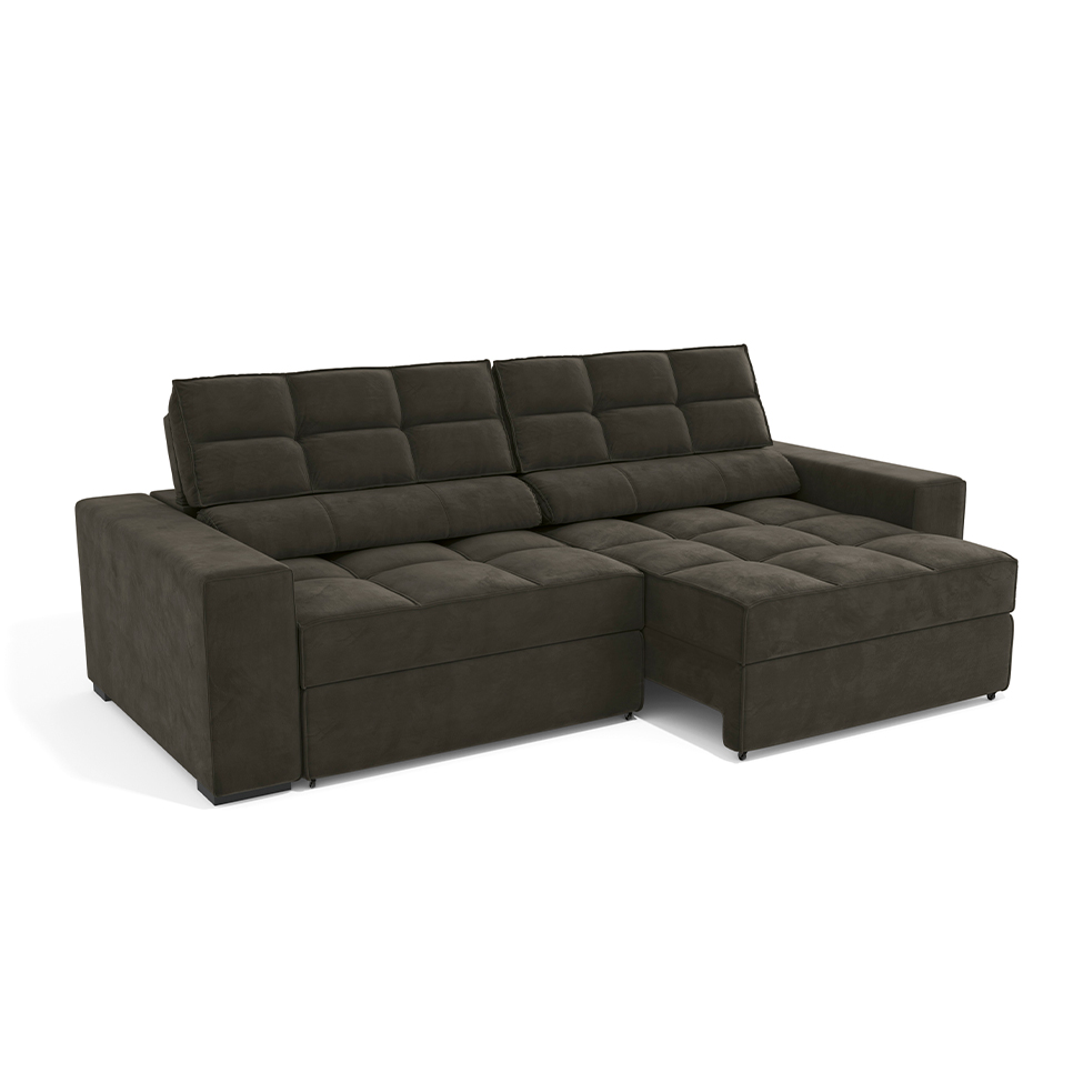 Sofá 4 Lugares Retrátil e Reclinável Deluxe Veludo Chumbo