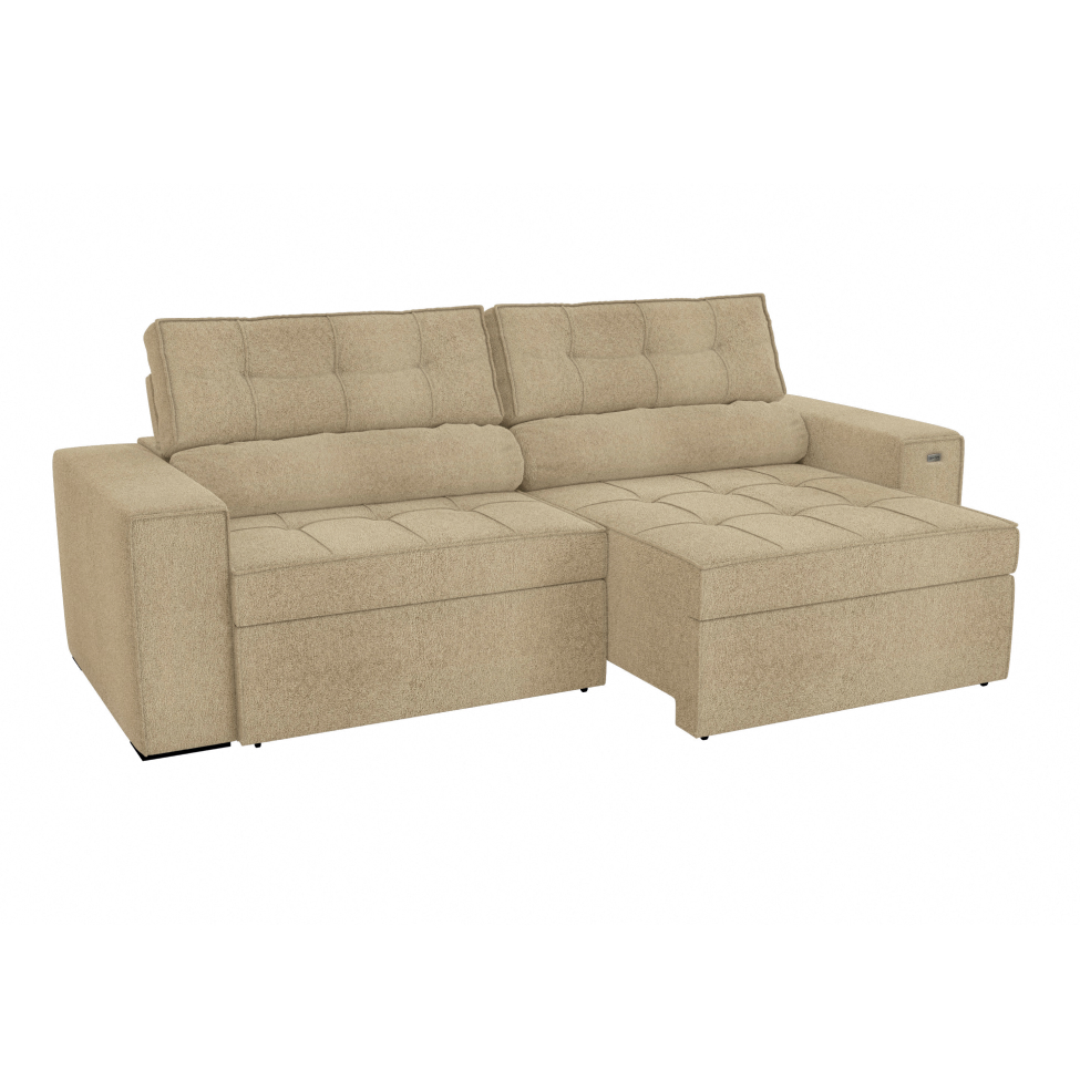 Sofá 4 Lugares Retrátil e Reclinável Lanus Bouclé Bege 250 cm