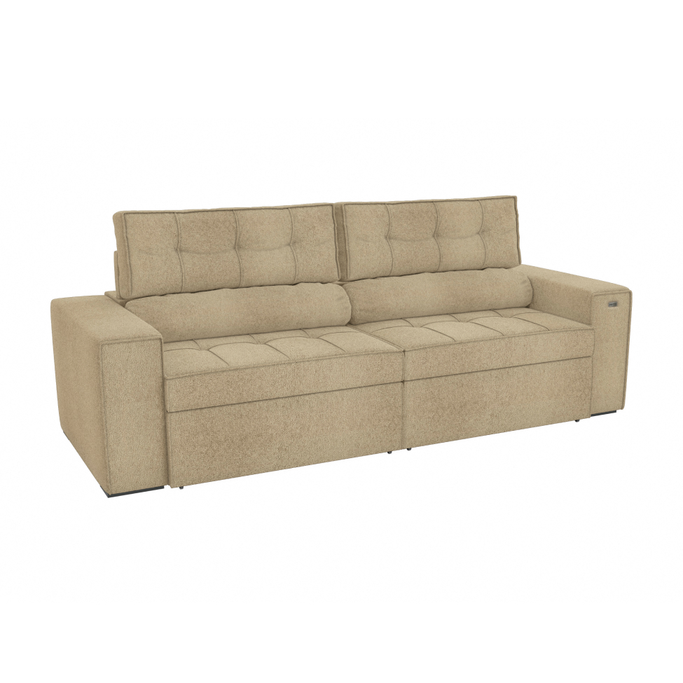 Sofá 4 Lugares Retrátil e Reclinável Lanus Bouclé Bege 250 cm