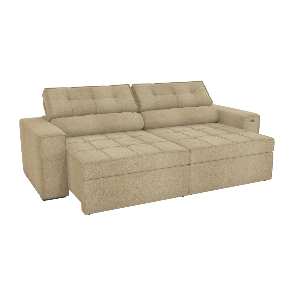 Sofá 4 Lugares Retrátil e Reclinável Lanus Bouclé Bege 250 cm