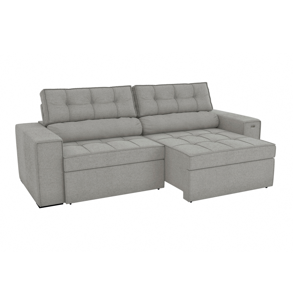 Sofá 4 Lugares Retrátil e Reclinável Lanus Bouclé Cinza 250 cm