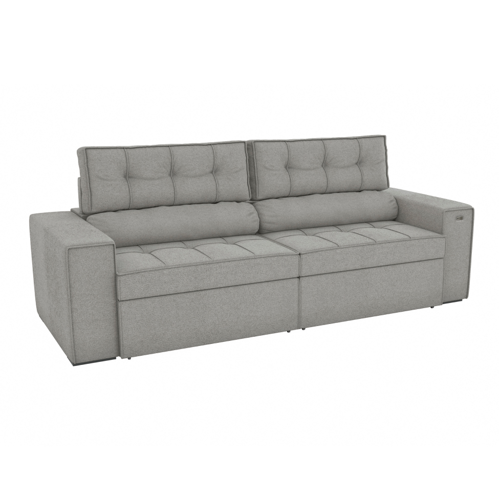 Sofá 4 Lugares Retrátil e Reclinável Lanus Bouclé Cinza 250 cm