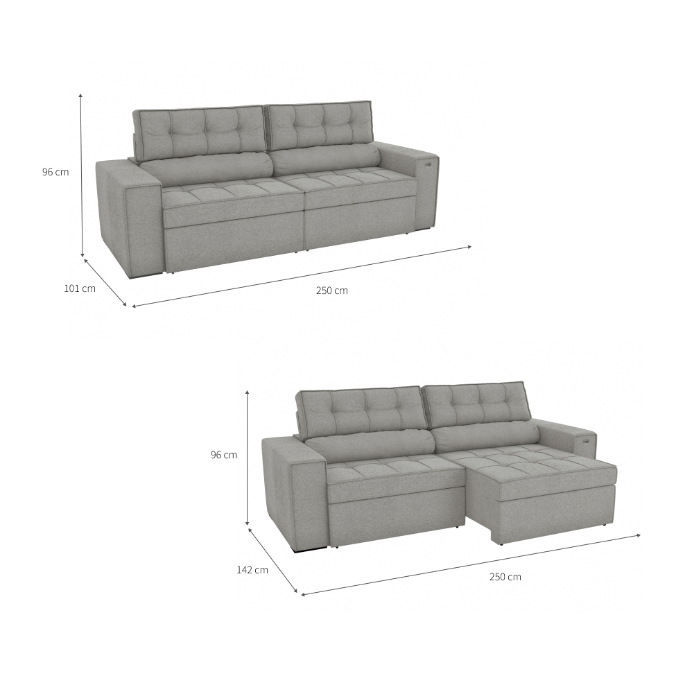 Sofá 4 Lugares Retrátil e Reclinável Lanus Bouclé Cinza 250 cm