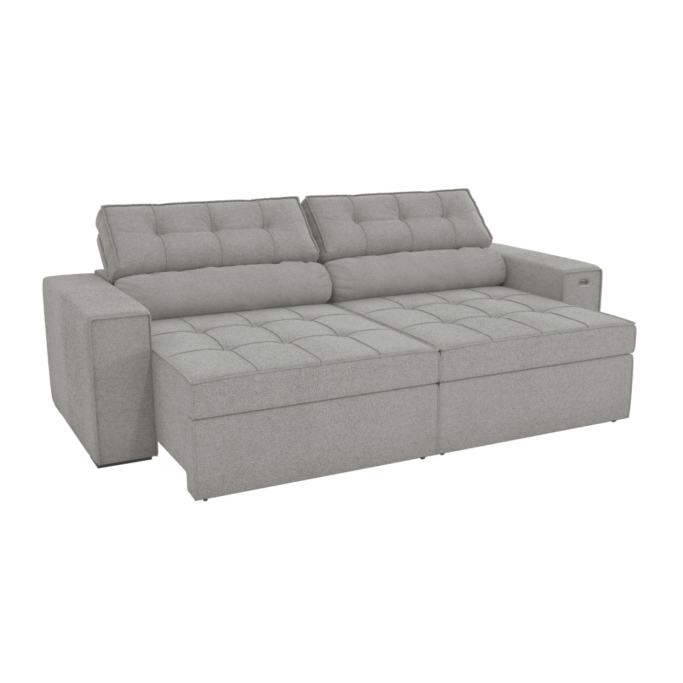 Sofá 4 Lugares Retrátil e Reclinável Lanus Bouclé Cinza 250 cm