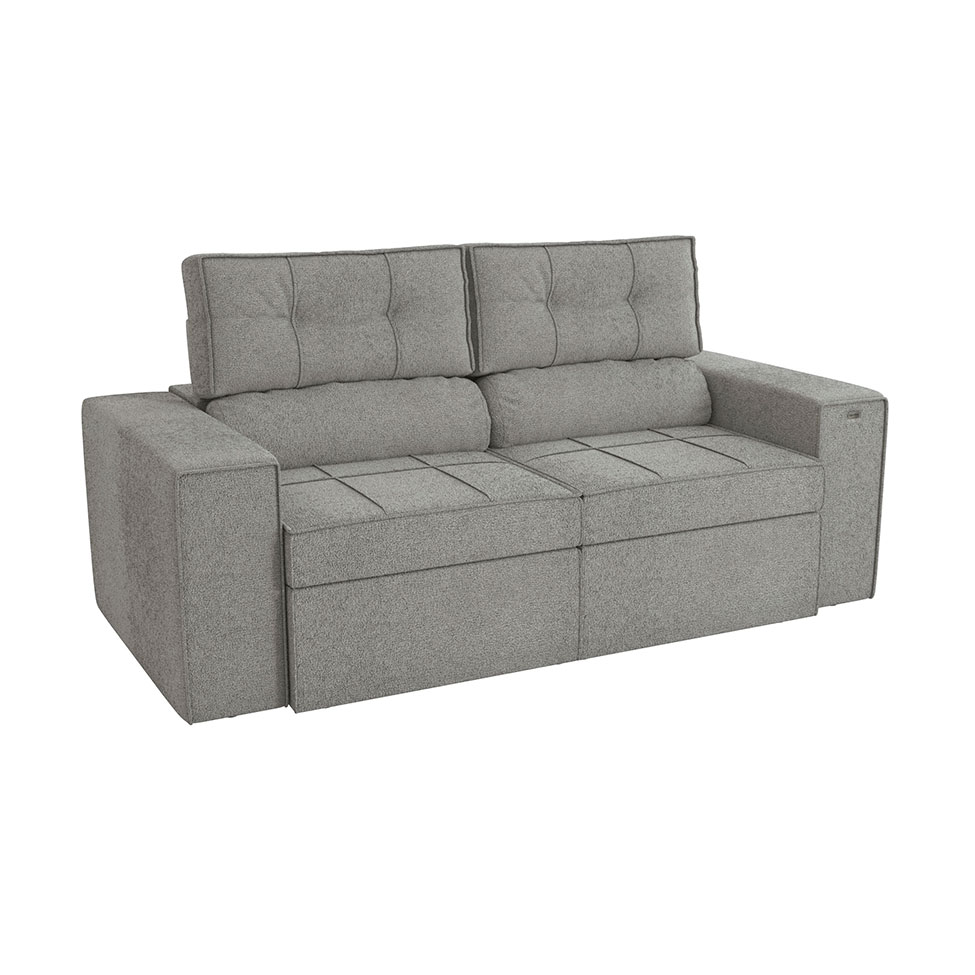 Sofá 4 Lugares Retrátil e Reclinável Lanus Bouclé Cinza 270 cm