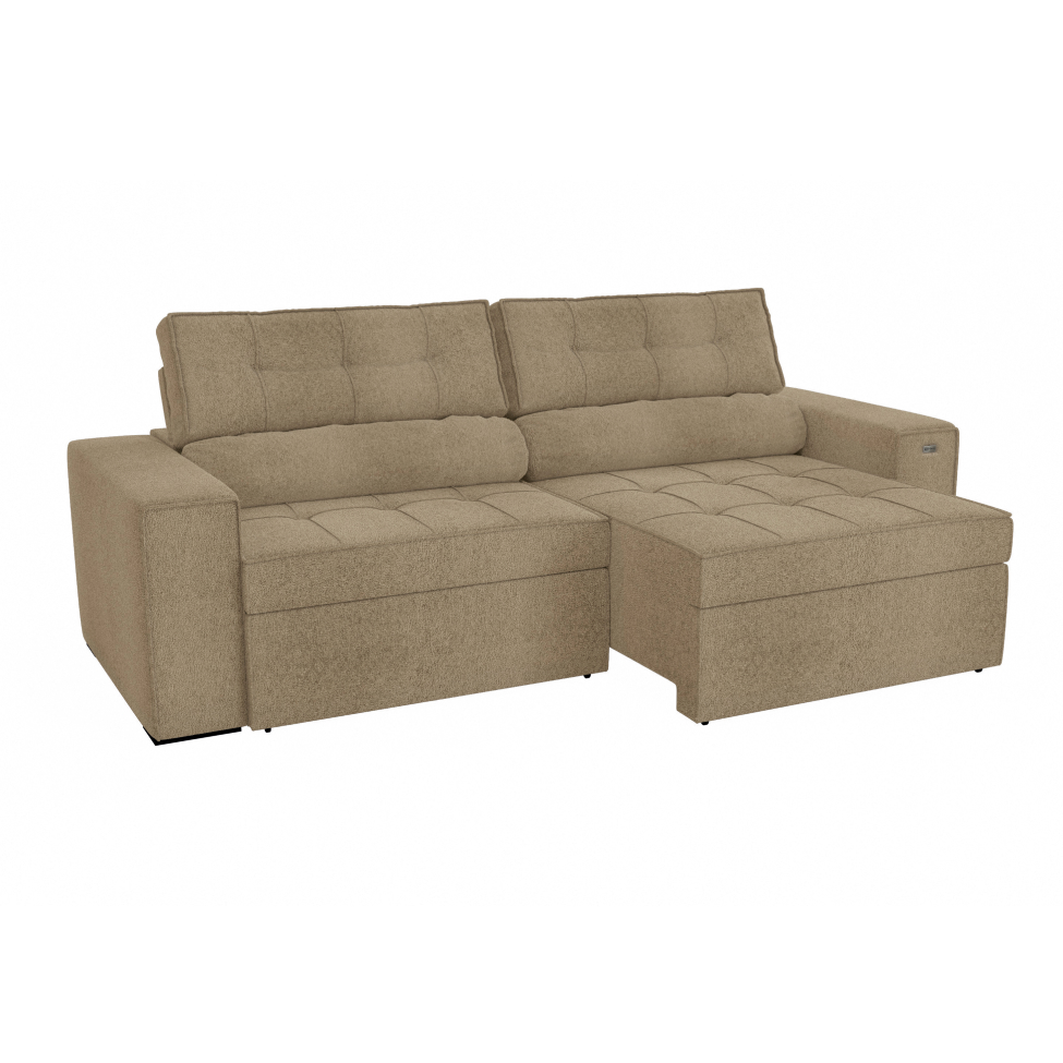 Sofá 4 Lugares Retrátil e Reclinável Lanus Bouclé Fendi 250 cm